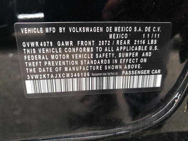 3VW2K7AJXCM346106 - 2012 VOLKSWAGEN JETTA BASE 黑色 照片 10