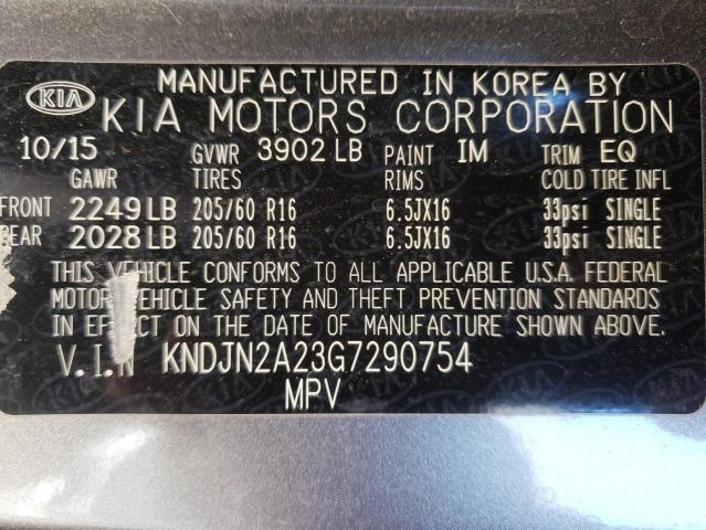 KNDJN2A23G7290754 - 2016 KIA SOUL GRAY photo 10