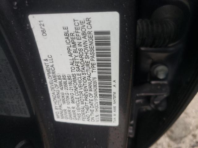 1HGCV1F54MA080976 - 2021 HONDA ACCORD EXL CHARCOAL photo 10