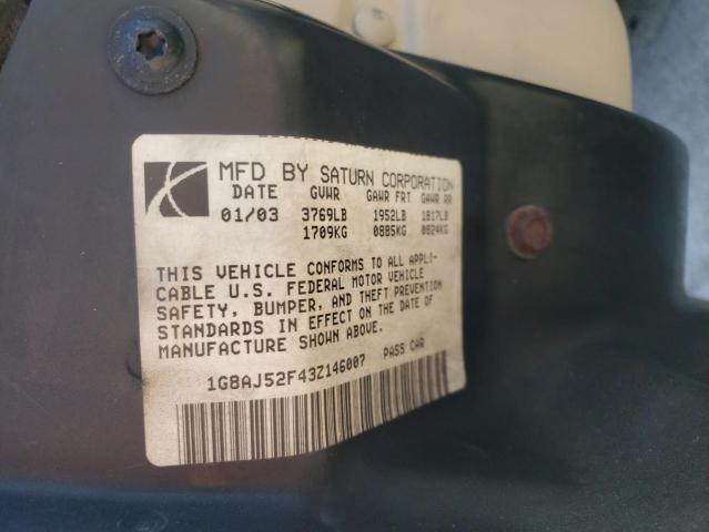 1G8AJ52F43Z146007 - 2003 SATURN ION LEVEL GOLD photo 10