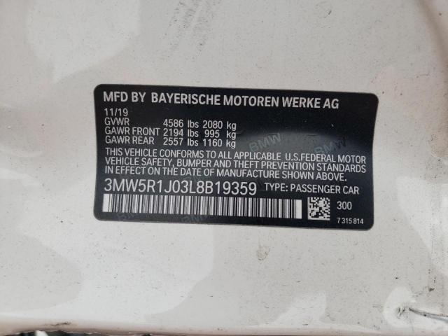 3MW5R1J03L8B19359 - 2020 BMW 330I WHITE photo 10