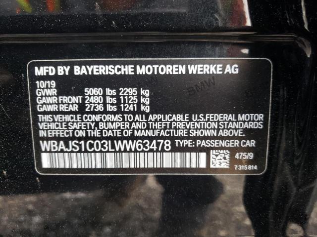 WBAJS1C03LWW63478 - 2020 BMW 540 I BLACK photo 10