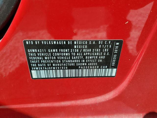 3VW2K7AJ0FM291928 - 2015 VOLKSWAGEN JETTA BASE RED photo 10