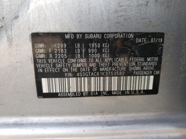 4S3GTAC61K3753582 - 2019 SUBARU IMPREZA PR SILVER photo 10