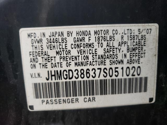 JHMGD38637S051020 - 2007 HONDA FIT S 黑色 照片 10