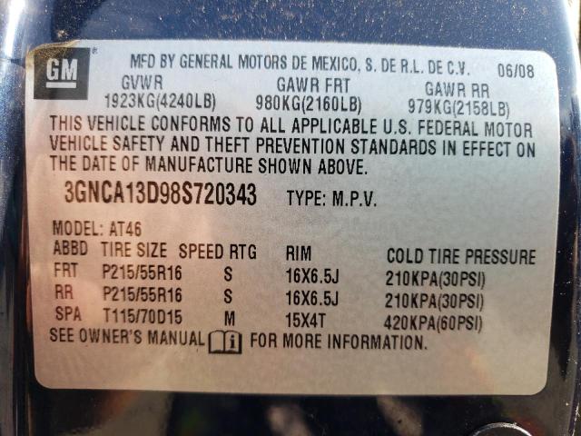 3GNCA13D98S720343 - 2008 CHEVROLET HHR LS 蓝色 照片 10