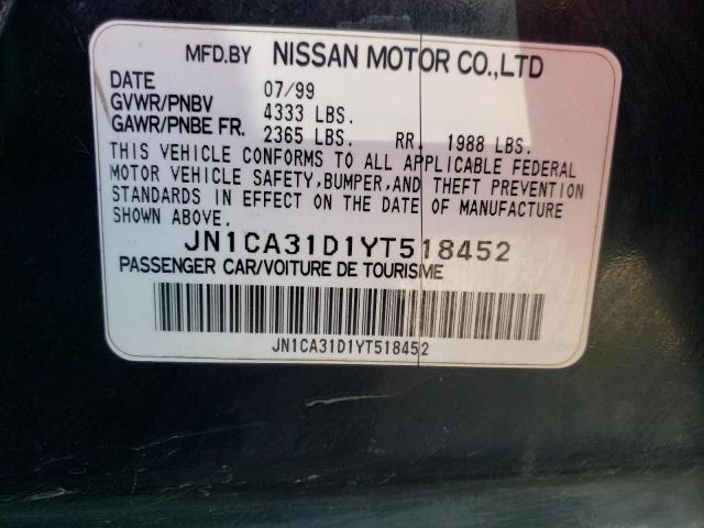 JN1CA31D1YT518452 - 2000 NISSAN MAXIMA GLE BLACK photo 10