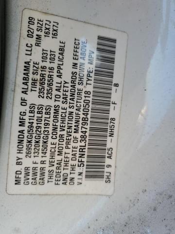 5FNRL38479B405018 - 2009 HONDA ODYSSEY EX WHITE photo 10