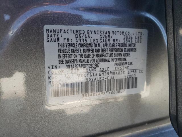 3N1AB7APXFY280207 - 2015 NISSAN SENTRA S GRAY photo 10