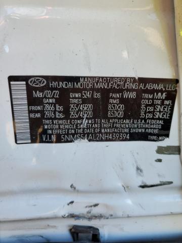 5NMS54AL2NH439394 - 2022 HYUNDAI SANTA FE C WHITE photo 10