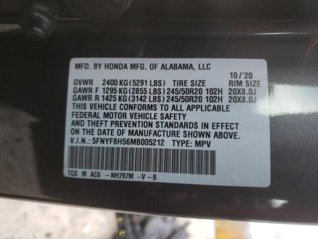 5FNYF8H56MB005212 - 2021 HONDA PASSPORT E Boz foto 10