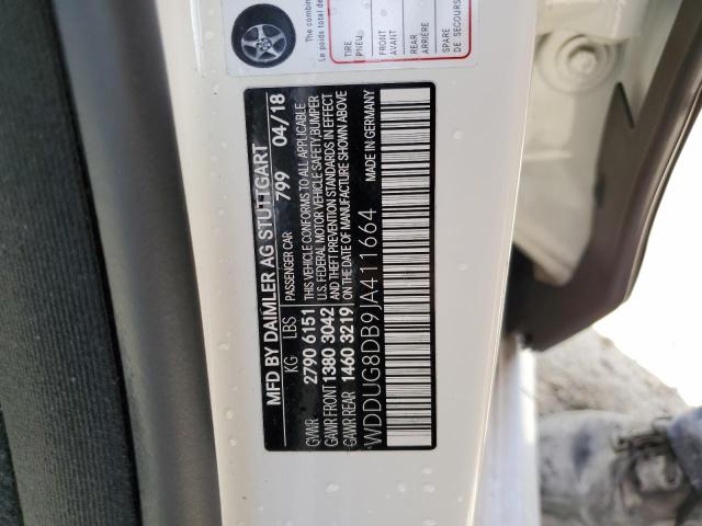 WDDUG8DB9JA411664 - 2018 MERCEDES-BENZ S 560 WHITE photo 10