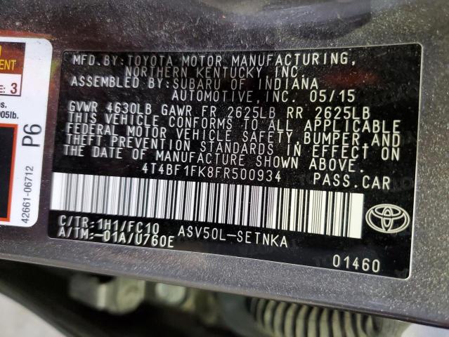 4T4BF1FK8FR500934 - 2015 TOYOTA CAMRY LE GRAY photo 10