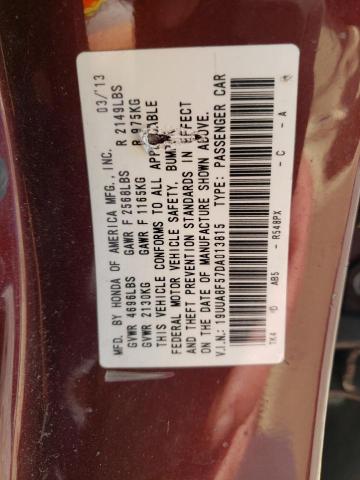 19UUA8F57DA013815 - 2013 ACURA TL TECH MAROON photo 10