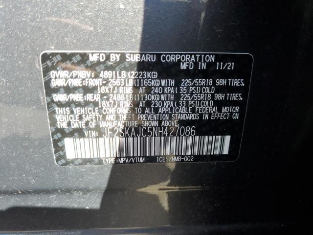 JF2SKAJC5NH427086 - 2022 SUBARU FORESTER S GRAY photo 10