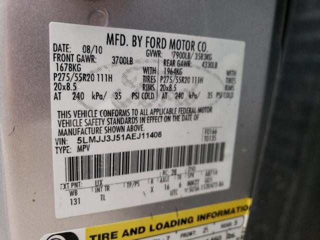 5LMJJ3J51AEJ11408 - 2010 LINCOLN NAVIGATOR 银色 照片 10