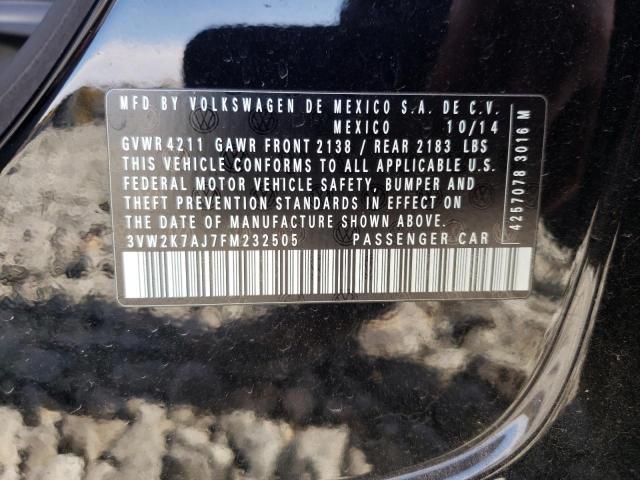 3VW2K7AJ7FM232505 - 2015 VOLKSWAGEN JETTA BASE BLACK photo 10