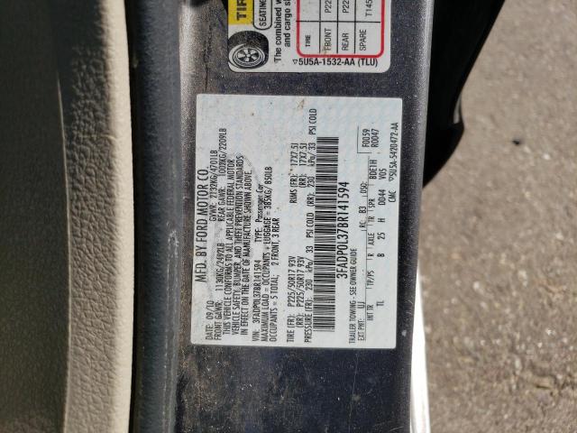 3FADP0L37BR141594 - 2011 FORD FUSION HYB GRAY photo 10