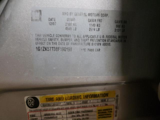 1G1ZK57738F190198 - 2008 CHEVROLET MALIBU LTZ ვერცხლისფერი ფოტო 10