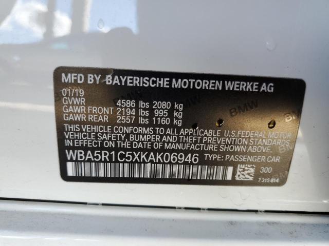 WBA5R1C5XKAK06946 - 2019 BMW 330I GRAY photo 10