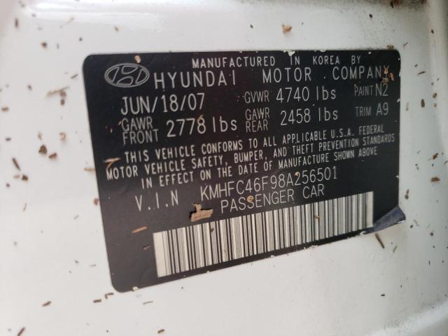 KMHFC46F98A256501 - 2008 HYUNDAI AZERA SE WHITE photo 10