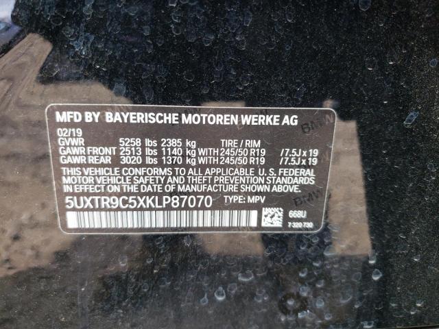 5UXTR9C5XKLP87070 - 2019 BMW X3 XDRIVE3 BLACK photo 10