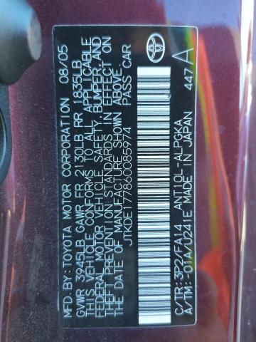 JTKDE177860085974 - 2006 TOYOTA SCION TC ბურგუნდია ფოტო 10