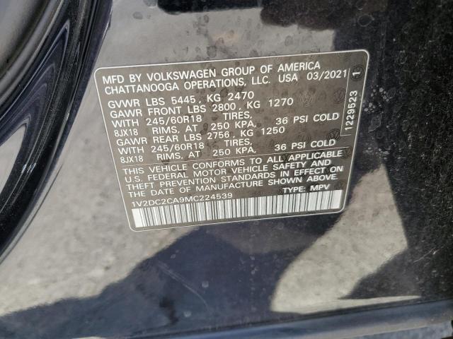 1V2DC2CA9MC224539 - 2021 VOLKSWAGEN ATLAS CROS Черный фото 10