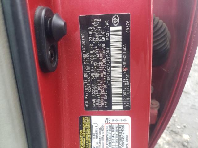 4T1BK46K77U015984 - 2007 TOYOTA CAMRY LE RED photo 10