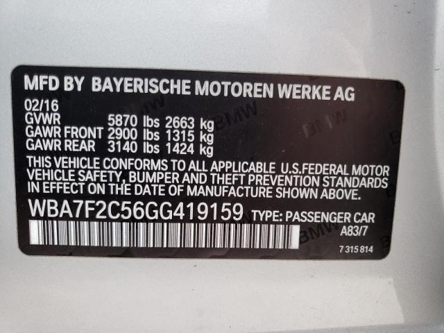 WBA7F2C56GG419159 - 2016 BMW 750I XDRIV SILVER photo 10