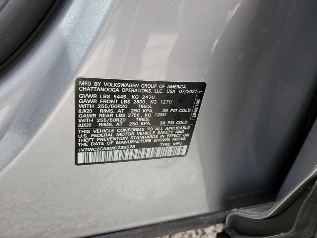 1V2WC2CA8MC236576 - 2021 VOLKSWAGEN ATLAS CROS SILVER photo 10