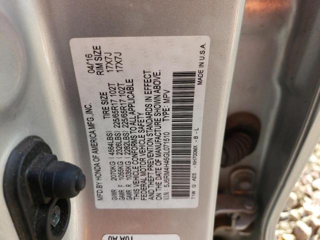 5J6RM4H46GL071510 - 2016 HONDA CVR SILVER photo 10