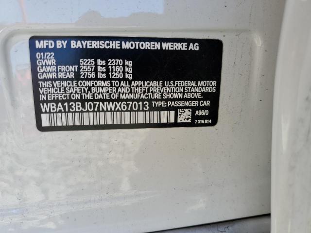 WBA13BJ07NWX67013 - 2022 BMW 530 XI WHITE photo 10