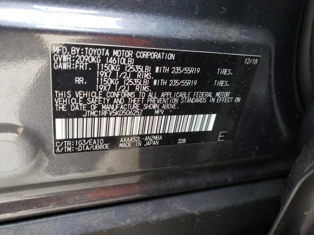 JTMC1RFV5KD506257 - 2019 TOYOTA RAV4 XLE P GRAY photo 10