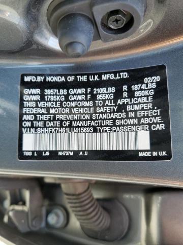 SHHFK7H61LU415693 - 2020 HONDA CIVIC EX Сұр фото 10