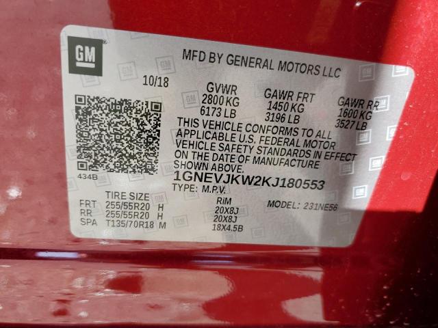 1GNEVJKW2KJ****** - 2019 CHEVROLET TRAVERSE H RED photo 10