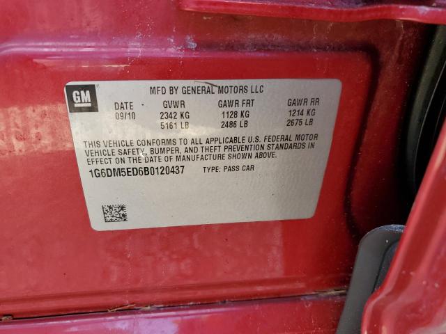 1G6DM5ED6B0120437 - 2011 CADILLAC CTS PERFOR წითელი ფოტო 10