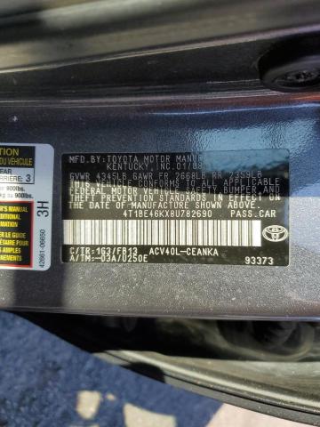 4T1BE46KX8U782690 - 2008 TOYOTA CAMRY CE GRAY photo 10