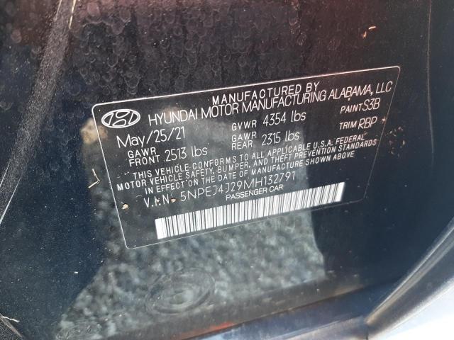 5NPEJ4J29MH132791 - 2021 HYUNDAI SONATA SEL BLACK photo 10