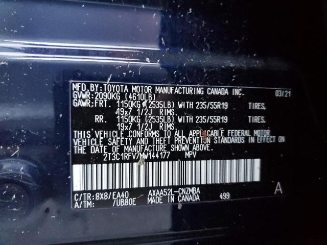 2T3C1RFV7MW144177 - 2021 TOYOTA RAV4 XLE P BLUE photo 10