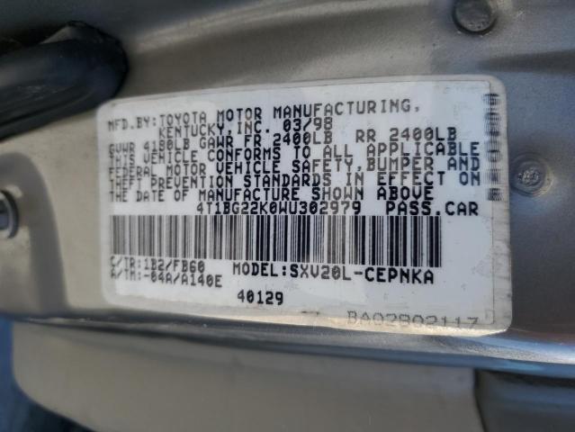 4T1BG22K0WU302979 - 1998 TOYOTA CAMRY CE TAN photo 10