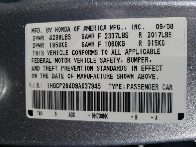 1HGCP26409A037945 - 2009 HONDA ACCORD LXP SILVER photo 10