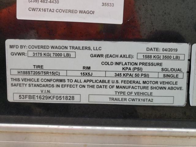 53FBE1629KF051828 - 2019 UTILITY TRAILER Սև լուսանկար 10