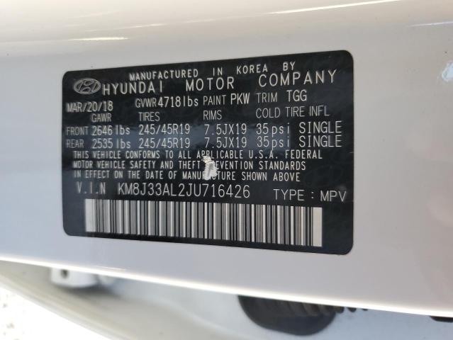 KM8J33AL2JU716426 - 2018 HYUNDAI TUCSON SPO WHITE photo 10