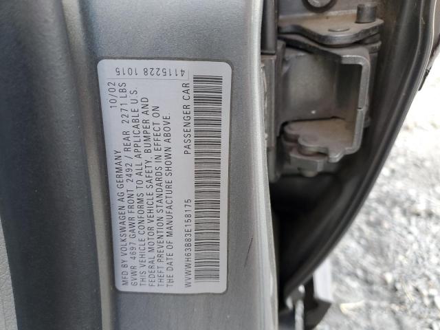 WVWWH63B83E158175 - 2003 VOLKSWAGEN PASSAT GLX Boz foto 10