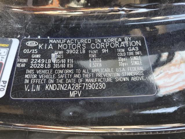 KNDJN2A28F7190230 - 2015 KIA SOUL BLACK photo 10