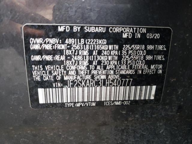 JF2SKARC3LH540777 - 2020 SUBARU FORESTER S Boz foto 10