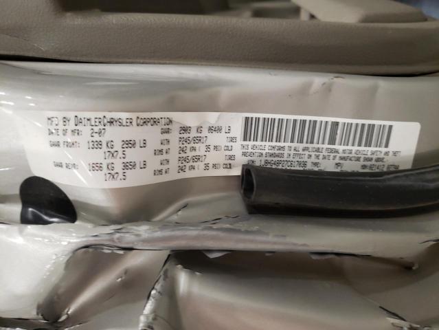 1J8HG48P27C617036 - 2007 JEEP COMMANDER 银色 照片 10