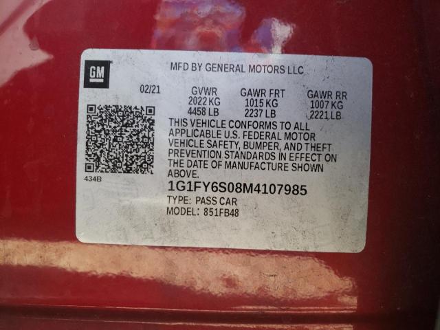 1G1FY6S08M4107985 - 2021 CHEVROLET BOLT EV LT RED photo 10