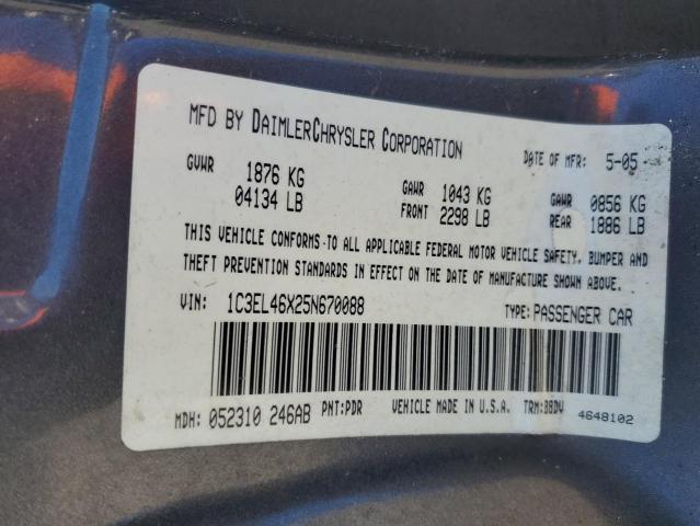 1C3EL46X25N670088 - 2005 CHRYSLER SEBRING GRAY photo 10